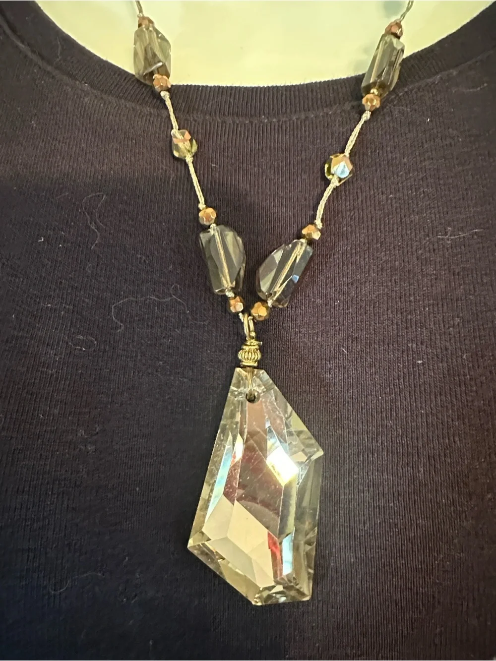 Premier Designs Faceted Crystal Pendant Necklace in brown & gray